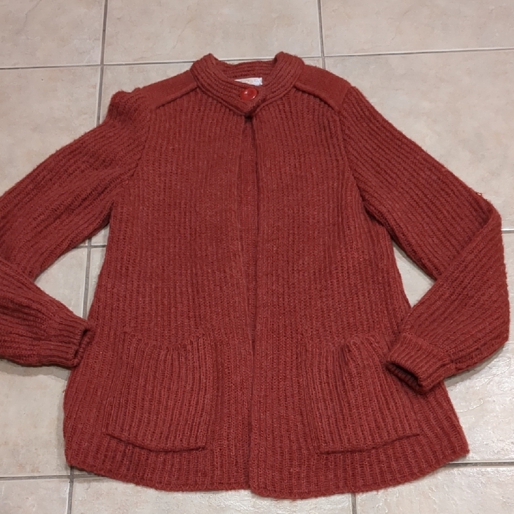 Vintage 80's Burnt Orange Knit Wool Blend Cardigan Size Medium